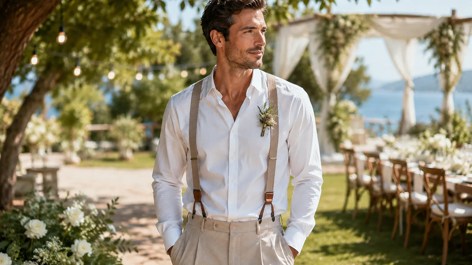 How to Wear Suspenders at a Summer Outdoor Wedding