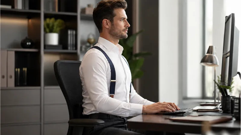 Desk worker wearing suspenders