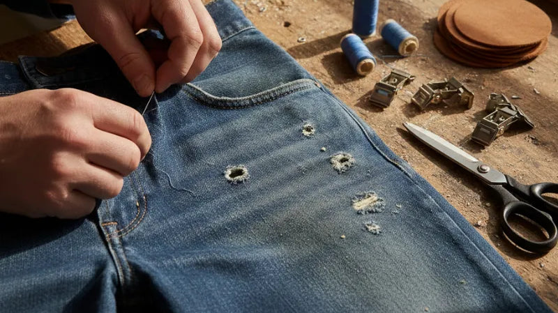 Repairing Holes in Pants Caused by Cheap Suspender Clips