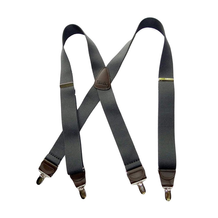 Slate Gray Hold-Ups Casual Series Suspenders 1 1/2" wide in X-back with USA Patented No-slip Silver Clips
