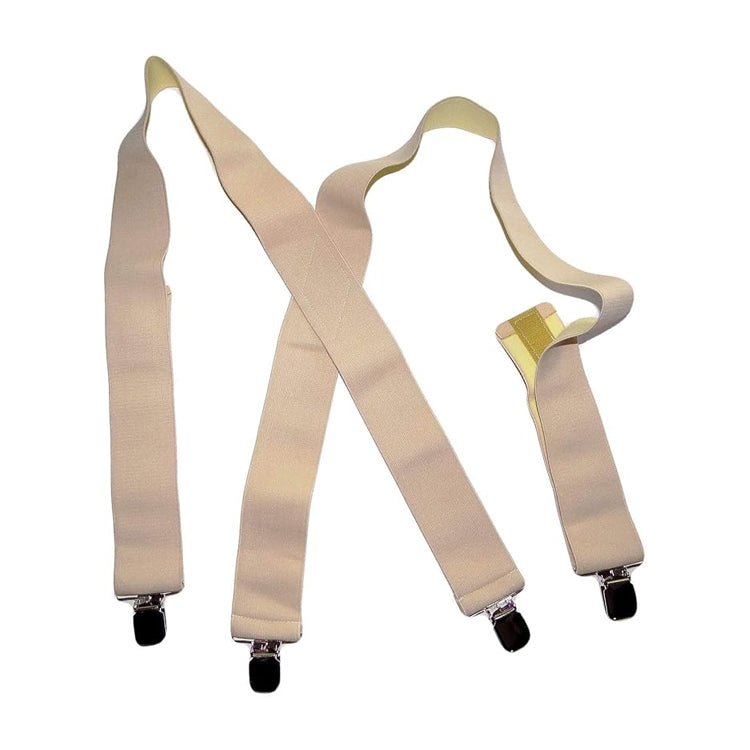 Holdup 2" Wide Undergarment Hidden Light Beige X-back Suspenders with USA Patented No-slip Silver Clips