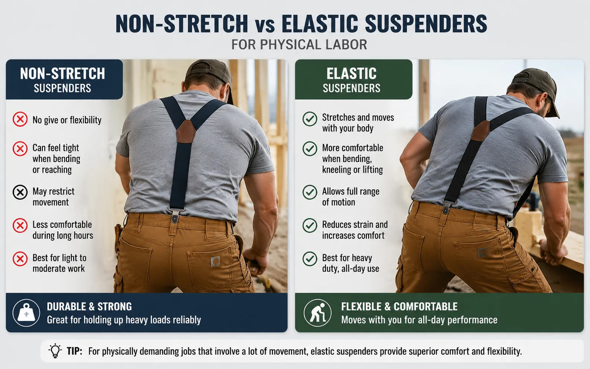 non stretch vs elastic suspenders
