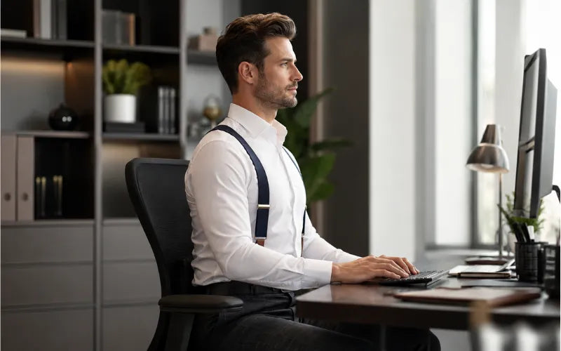 Desk worker wearing suspenders