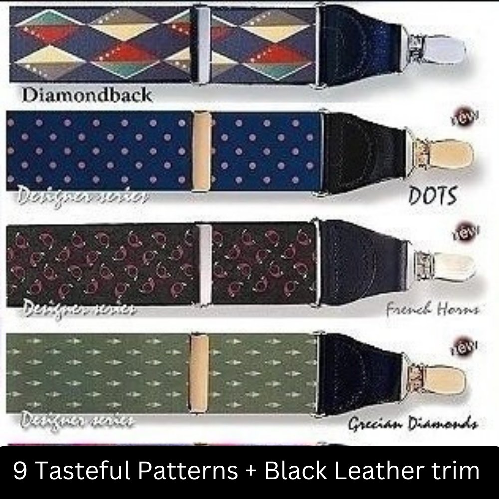 Designer Series Patented Single Clip Holdup Suspenders In 9 Tasteful Patterns