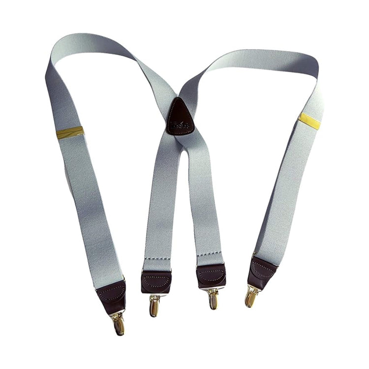 Holdup Brand Light Silver Fox Gray  1 1/2" Wide X-back Suspenders with USA Patented No-slip Silver-tone Clips