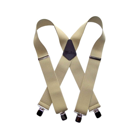 Holdup Contractor Series SunTan beige Wide Work Suspenders in X-back style with USA Patented No-slip Silver Clips