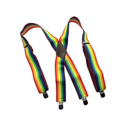 Holdup Rainbow of Colors wide work X-back Suspenders with USA Patented jumbo no-slip clips