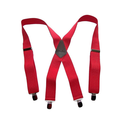 Hold-Ups XL Logger Red Suspenders 2" wide X-back with Patented No-slip Nickel metal clips