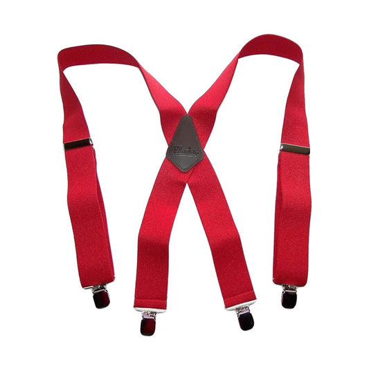 Heavy Duty Logger RED 2" Wide Holdup X-back Suspenders with USA Patented Jumbo Silver-tone No-Slip Clips