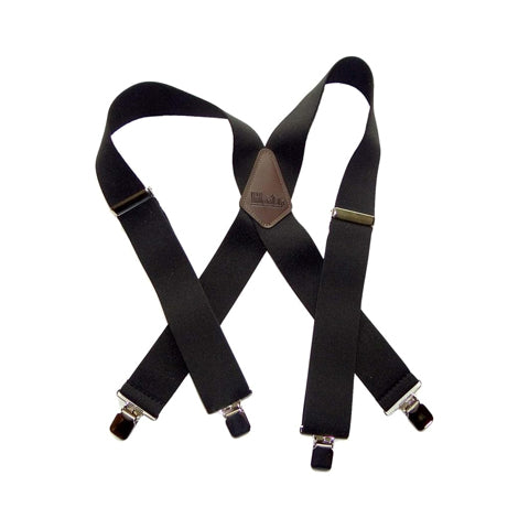 Holdup Suspenders in Wide heavy duty Graphite Black color  in X-back Style with Patented No-slip Jumbo Silver Clips