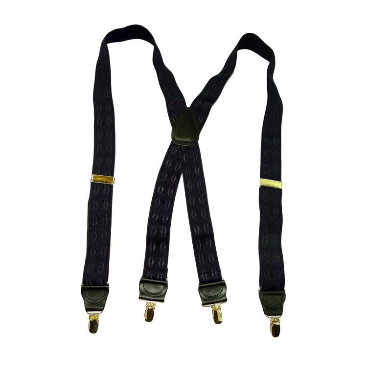 Hold-Ups Elddis Black Jacquard 1 1/2" wide in X-back style and USA patented No-slip Nickel Clips
