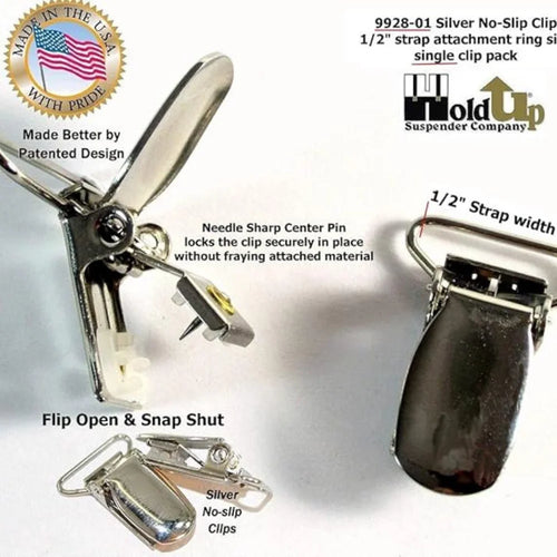 Silver no-slip replacement suspender clip