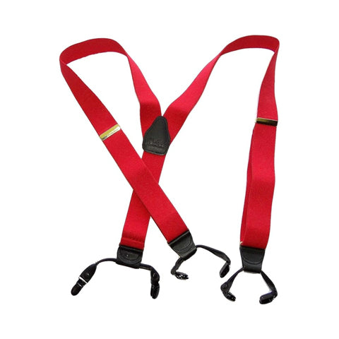 Holdup Brand Bright Fire Engine Red Dual Clip Pant Y-back Suspenders With Patented No-Slip Black Clips