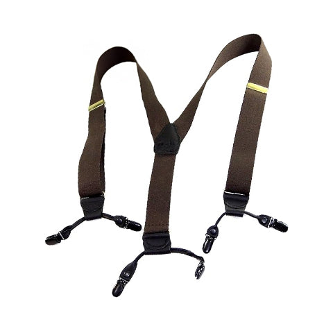 Hold-Ups Dark Brown Java Colored Casual Series Dual-Clip Suspenders With Y-Back leather crosspatch