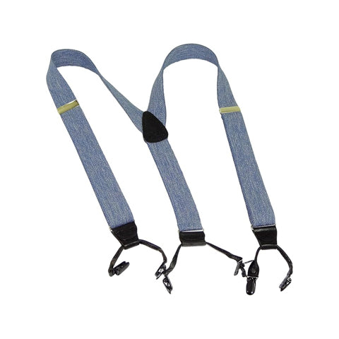 Holdup Brand USA made Double-Ups Style Men's Suspenders in a light Blue Denim Color and Y-Back crosspatch