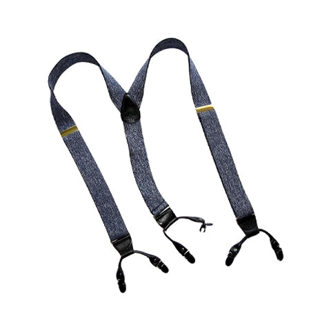 Holdup Brand Dark Blue Denim color Dual Clip Double-Ups style Dressy Suspenders with Patented No-slip clips