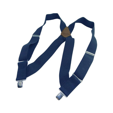 Navy Blue 2" Wide Hip-Clip Suspenders with Patented silver-tone no-slip jumbo clips