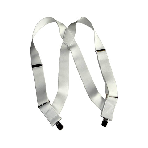 Holdup Brand All White 2" Wide Hip-Clip Suspenders with USA Patented Jumbo Silver No-slip Clips