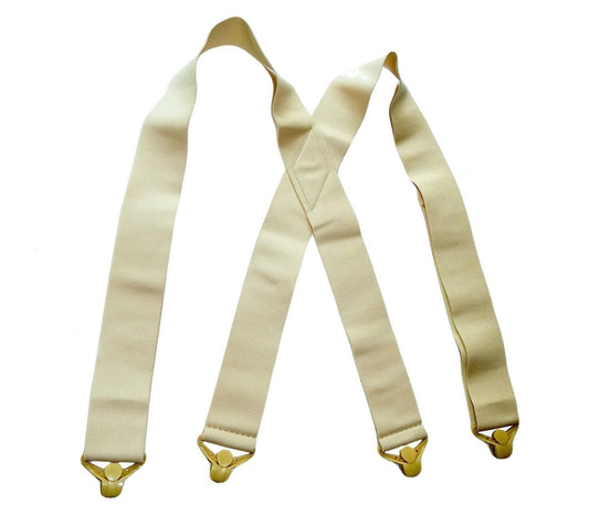 Beige Invisible Undergarment Suspenders 1 1/2" Wide XL in X-back Style w/ No-slip Metal Clips