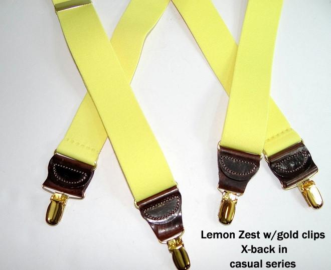 Hold-Ups Lemon Zest Yellow 1 1/2" wide Suspenders in X-back with USA Patented No-slip Gold Clips