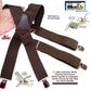 Holdup Heavy Duty Chestnut Brown Work Suspenders with USA patented Jumbo Silver No-slip Clips