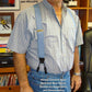 Holdup Brand USA made Double-Ups Style Men's Suspenders in a light Blue Denim Color and Y-Back crosspatch