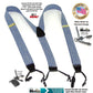 Holdup Brand USA made Double-Ups Style Men's Suspenders in a light Blue Denim Color and Y-Back crosspatch