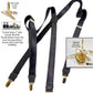 Holdup Brand Tuxedo Black 1" wide Satin Finish X-back Style Suspenders with USA Patented No-slip Gold clips