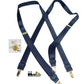 Hold-Ups Formal Series Satin Finished dark Blue X-back suspenders with Gold tone no-slip clips
