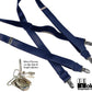 Hold-Ups Satin Blue 1 " Wide Formal Suspenders in X-back Style with Silver no-slip Clips
