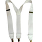 Hold-Ups Y-back All White Casual Series 1 1/2" wide Suspenders with USA Patented No-slip Gold Clips