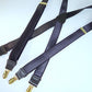 Hold-Ups Formal Series Satin Finished dark Blue X-back suspenders with Gold tone no-slip clips