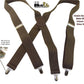 Hold-Ups Classic Dark Brown Suspenders with Silver No-slip Clips and X-back Leat