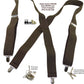 Hold-Ups Classic Dark Brown Suspenders with Silver No-slip Clips and X-back Leat
