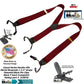 Holdup Suspender Company's Merlot Burgundy Double-Up style Suspenders with black Patented No-slip Clips.