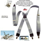 Holdup Brand Light Silver Fox Gray  1 1/2" Wide X-back Suspenders with USA Patented No-slip Silver-tone Clips