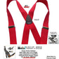 Holdup Brand XL Big And Tall Size Classic Bright Red X-back Suspenders With Patented Black Gripper ClaspB