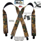 Hold-Up Trademarked Breakup Camo Pattern 2" Wide Suspenders X-Back USA Patented black No-slip Clips