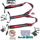 Hold-Ups Navy Blue with Red and White Striped Dual Clip Double-up Style Suspenders