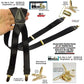 Hold-Ups XL Tuxedo Black Satin Finish 1" Wide, X-back style Suspenders with USA Patented No-slip Gold Clips
