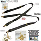 Hold-Ups XL Tuxedo Black Satin Finish 1" Wide, X-back style Suspenders with USA Patented No-slip Gold Clips