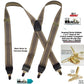 Hold-Ups Taupe and Tan Jacquard Weave X-Back Suspenders With USA Patented Gold No-Slip Clips