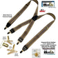 Hold-Ups Taupe and Tan Jacquard Weave X-Back Suspenders With USA Patented Gold No-Slip Clips