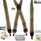 Hold-Ups Taupe and Tan Jacquard Weave X-Back Suspenders With USA Patented Gold No-Slip Clips