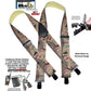 Holdup Brand Ourdoorsman Series X-back suspenders In The Fish Tales Pattern And Jumbo USA Patented No-Slip Center Pin Clips