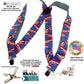 USA Flag pattern Holdup Hip-Clip 2 inch wide suspenders with Patented Jumbo silver tone  no-slip clips